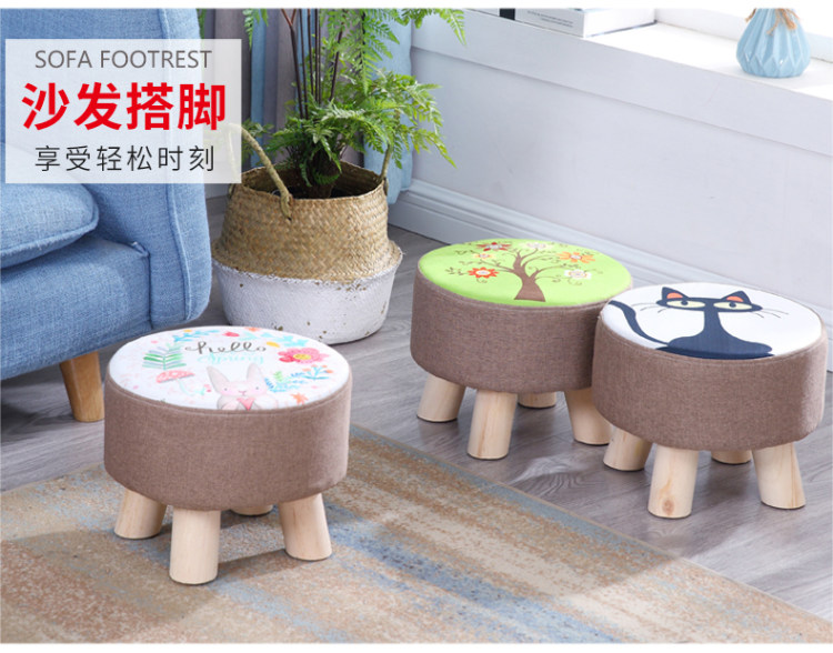 家用实木北欧布圆凳 图9
