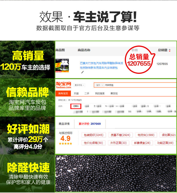 巴赛夫 竹炭包 汽车除异味 300g*2袋 图1