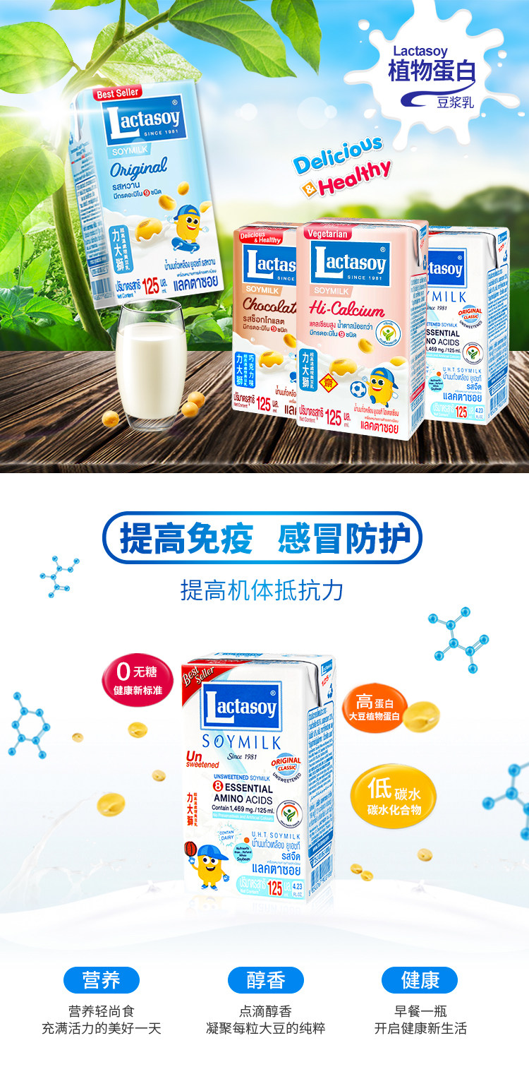 泰国38年老牌 力大狮 香滑无糖豆奶125ml*18包 图2