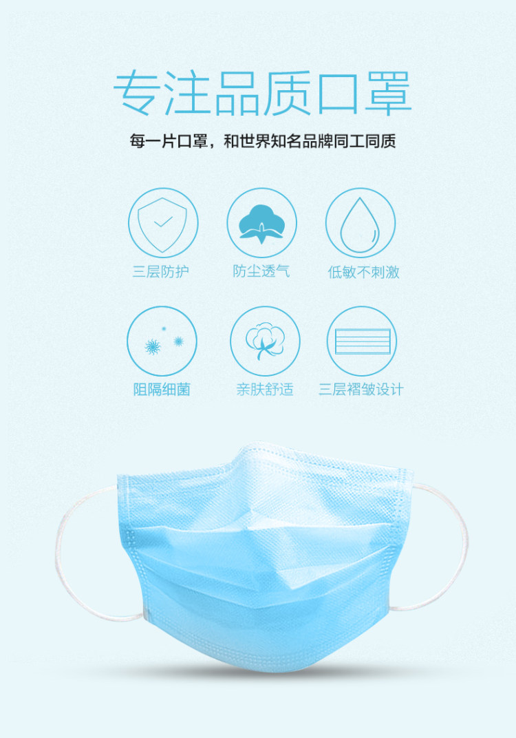 蓝蜻蜓 民用一次性防护口罩 现货速发 一包50支 图3