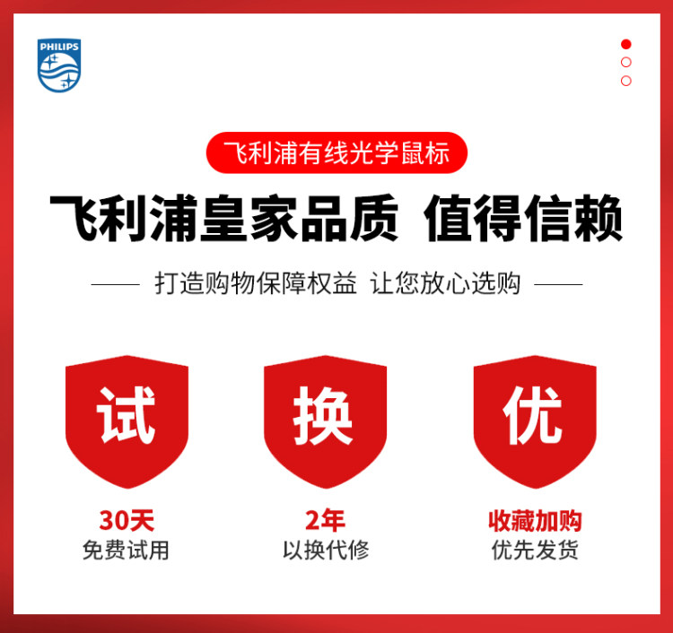 飞利浦 有线静音USB鼠标 家用办公商务 图1