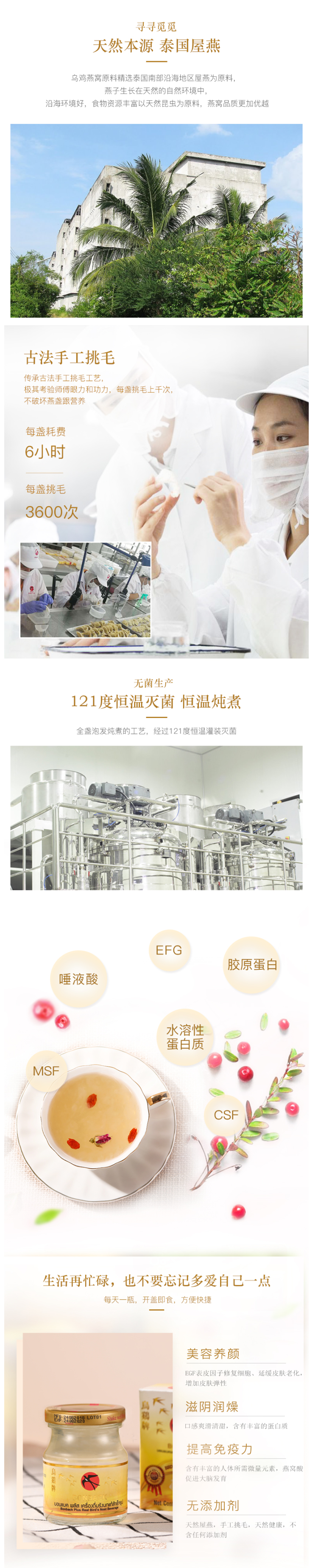 泰国年产量第一 Bonback 野生洞燕 天然浓缩冰糖燕窝 75ml*6瓶 图5
