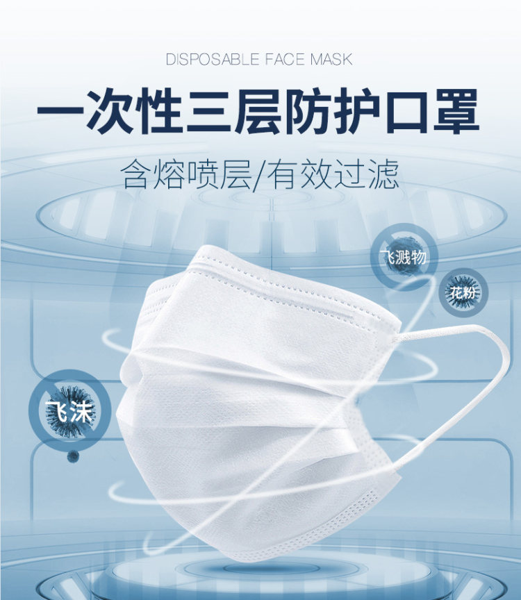 现货秒发 成人款一次性口罩50片装 含三层熔喷布 图1