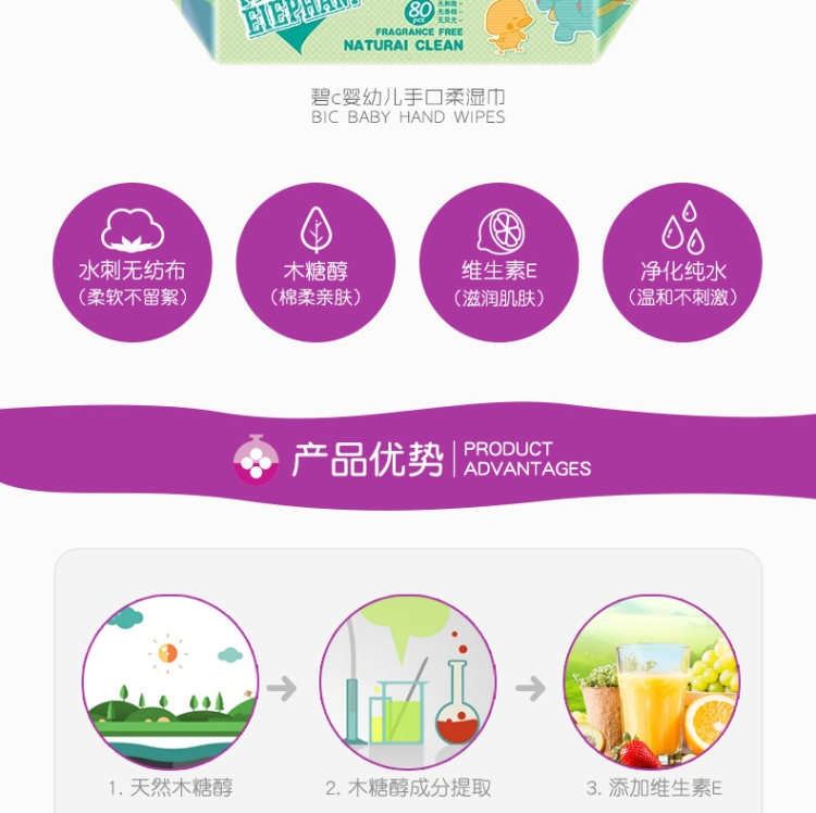 碧c 婴儿湿巾宝宝手口专用 80抽*10包 图2