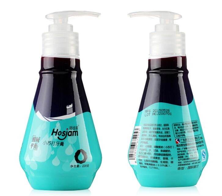 Hosjam 皓齿健 双色粒子按压式牙膏 冬青薄荷 220g *3件 图2