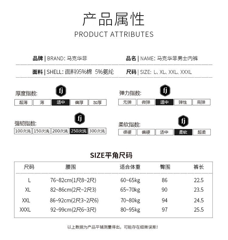 马克华菲旗舰店 男士纯棉无痕平角内裤 3条装 图4