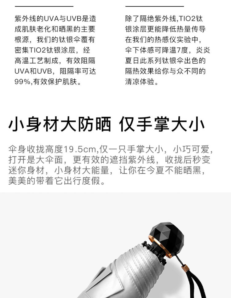 法皇 五折mini口袋遮阳伞 防晒等级UPF50+ 图8