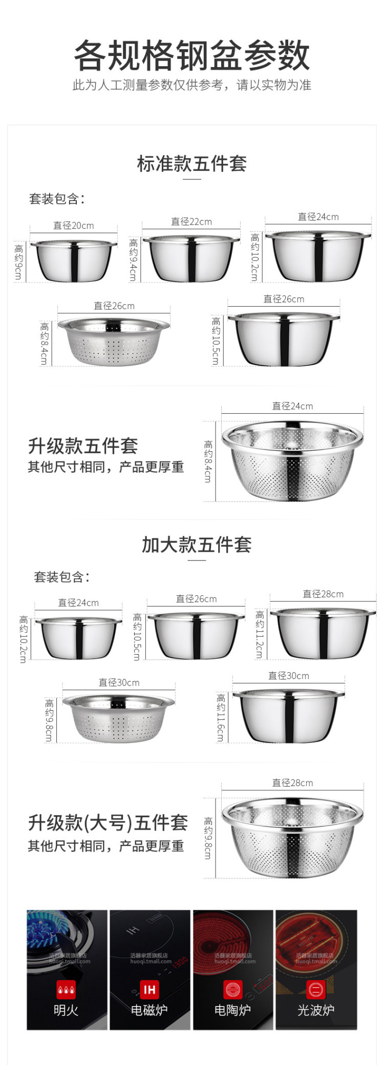 加厚加大不锈钢盆5件 图9