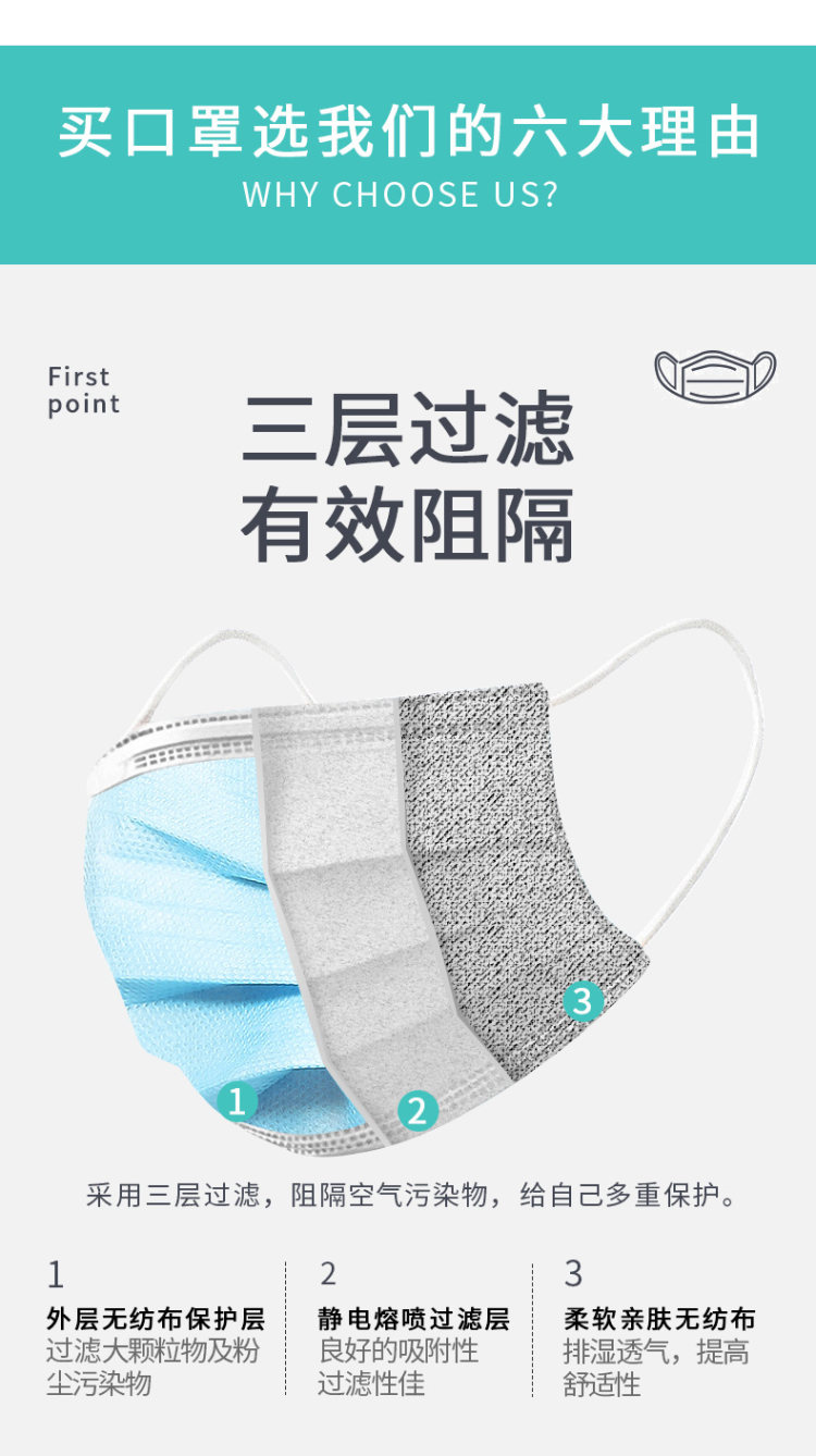 百佳爱 一次性防护口罩三层10个装 图3