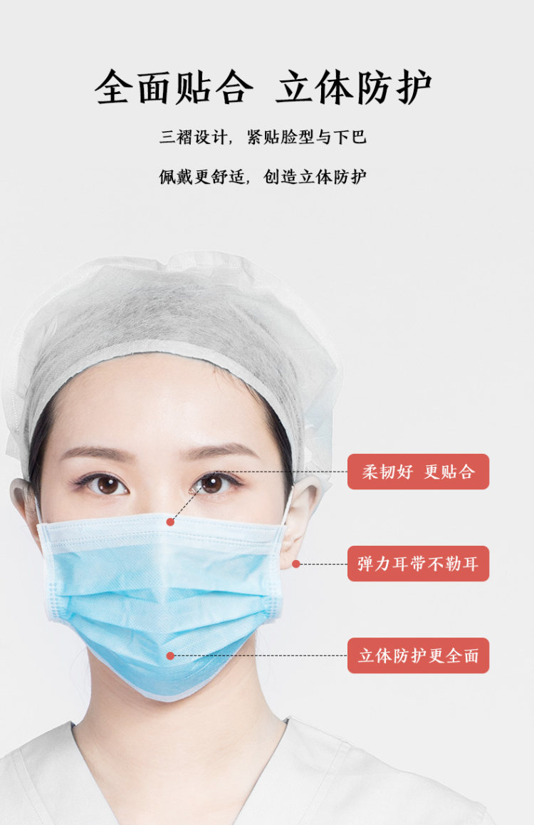 萱草一次性口罩三层防飞末现货熔喷布过滤成人防尘透气口鼻罩蓝色 图6