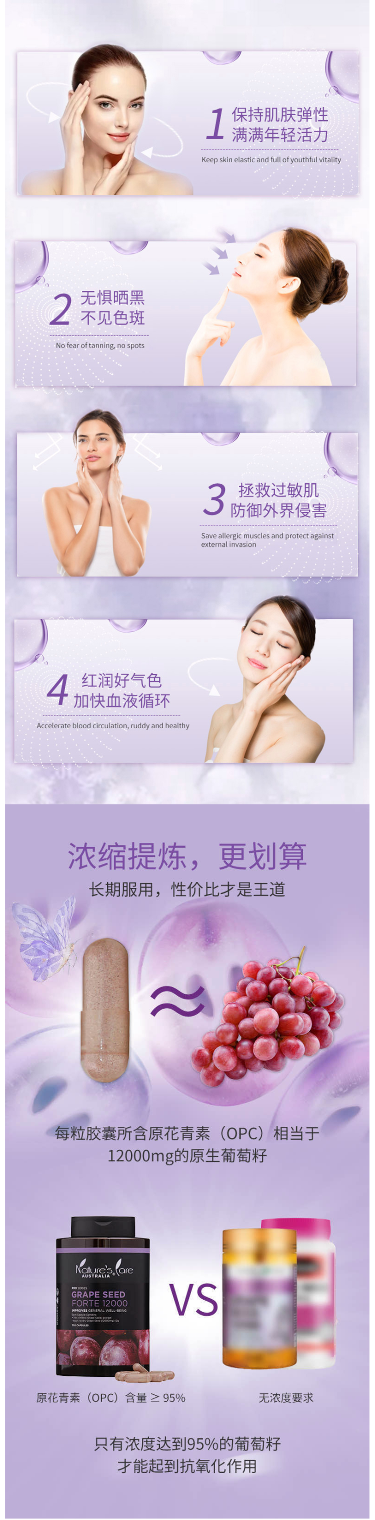 澳洲原装进口 Nature‘s Care Pro系列 95%高含量 葡萄籽粉胶囊 300粒 图4