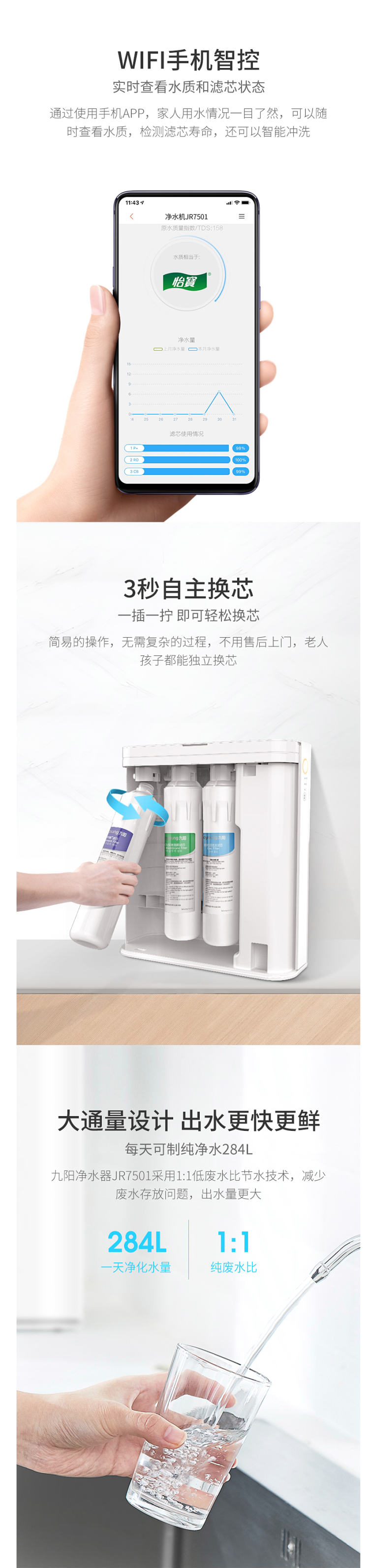 九阳 可直饮RO反渗透净水器 美国进口RO膜 wifi智能控制 图7