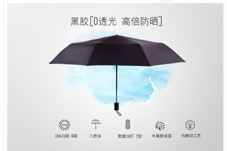 羚羊早安 原创插画伞 黑胶防晒三折太阳伞 图5