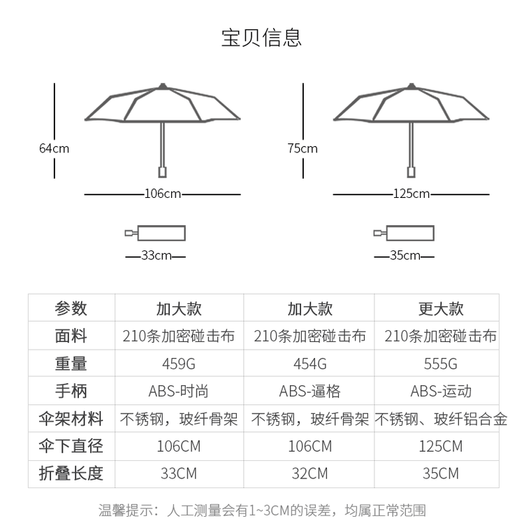 宝迪妮 抗强风全自动伞 铝合金+玻纤骨架 图8