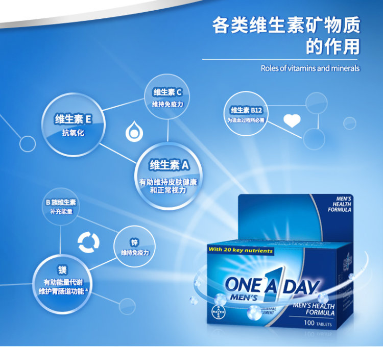 德国拜耳旗下 One A Day 男士21种复合维生素 100粒*2瓶装 图2