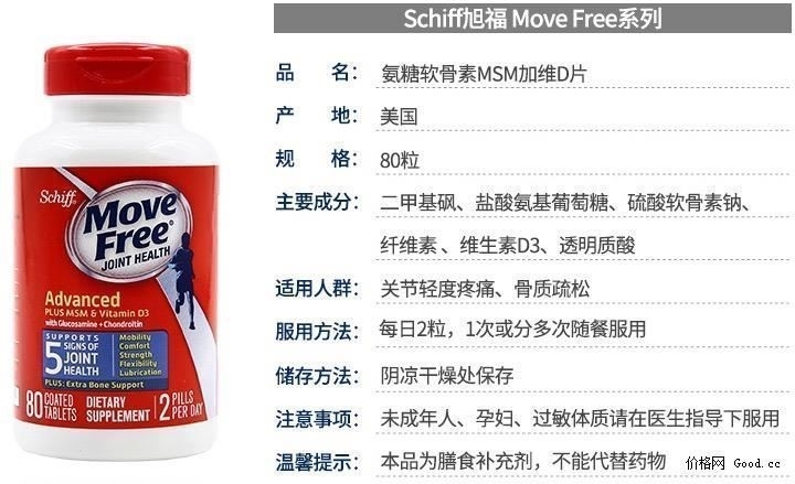 美产 维骨力 Move Free氨基葡萄糖软骨素 MSM加强版蓝盒 80粒*3瓶 图18