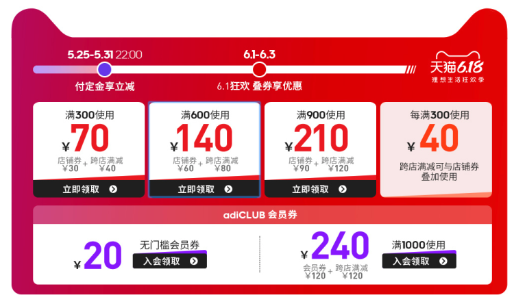 21点 天猫阿迪达斯Adidas 满1000-200店铺优惠券 图1