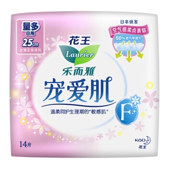 Kao 花王 乐而雅 宠爱肌丝薄柔棉量多日用卫生巾 25cm14片 *4件 图1