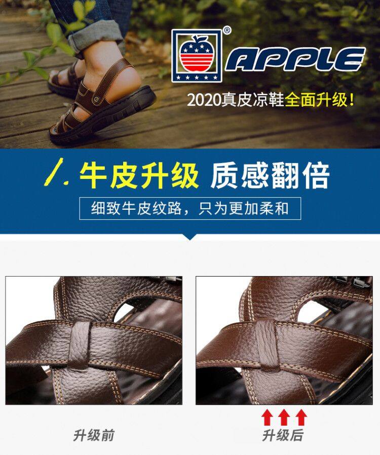 苹果 整张头层牛皮制作凉拖鞋 图1