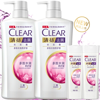 CLEAR 清扬 去屑洗发水套装 （多效水润型720g*2+送多效水润100g*2 ）+袋装洗发水200g*2包 图2