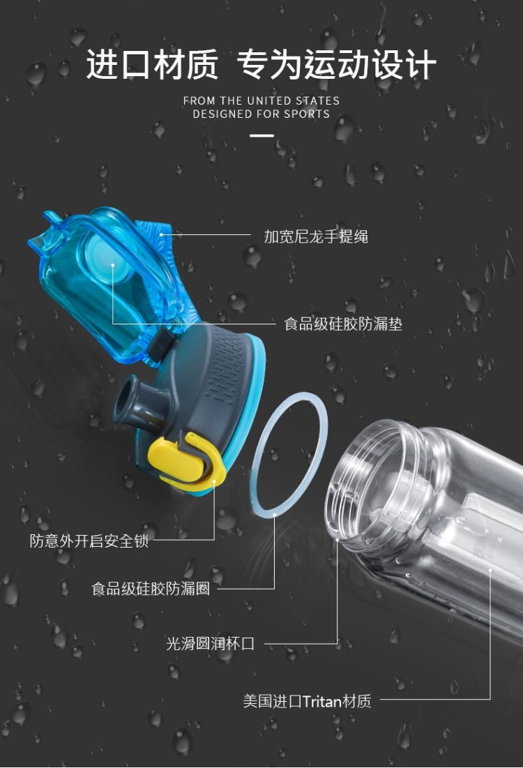 HAERS 哈尔斯 Tritan材质 便携运动水杯 750ml 图10