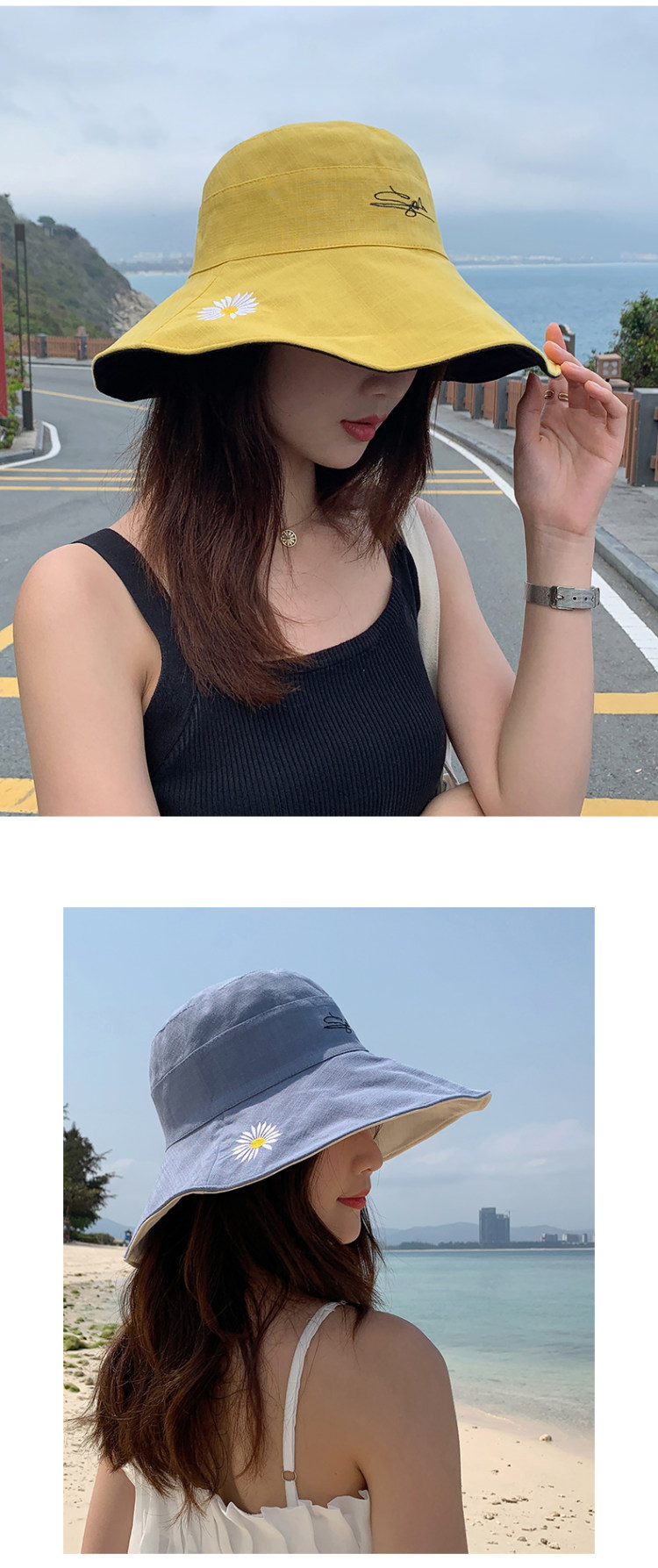 小雏菊网红双面小雏菊百搭渔夫帽 图9