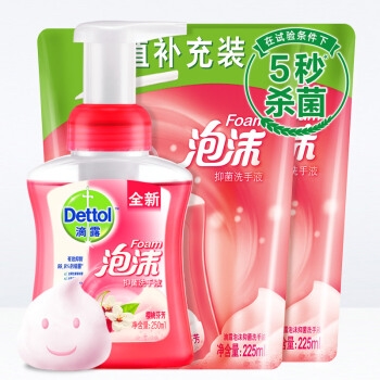 Dettol 滴露 樱桃芬芳 泡沫洗手液套装（ 250ml+补充袋225ml*2） *2件 图1