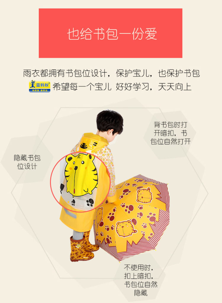 蓝蚂蚁 儿童卡通雨衣 带书包位 图5