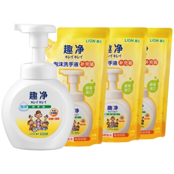LION 狮王 趣净泡沫洗手液 清爽柠檬香（瓶装250ml+替换装200ml*3） *3件 图1