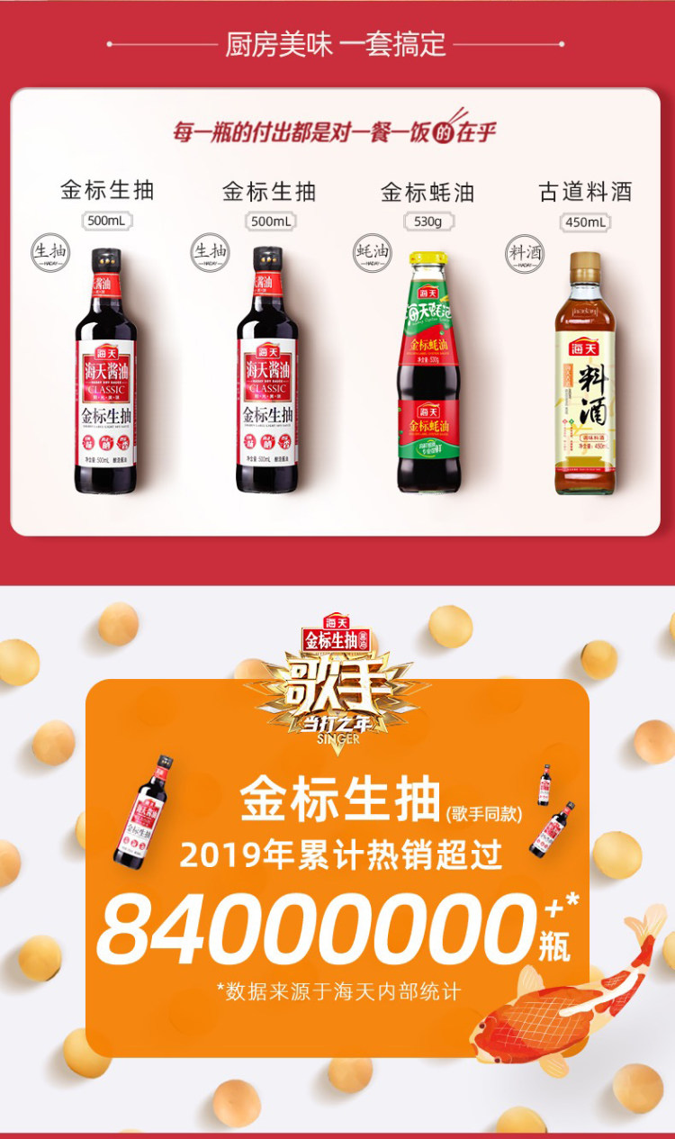 猫超次日达 海天 金标生抽+金标蚝油+古道料酒 8瓶 图2