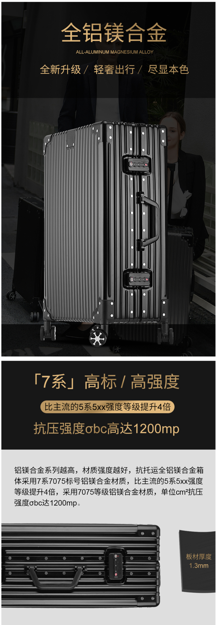 ISHiNE 航空7系全铝镁合金 万向轮拉杆箱 20寸 图1