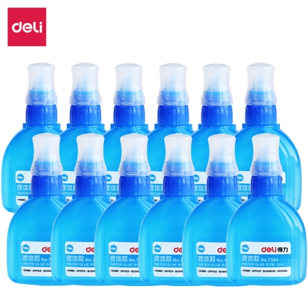 凑单品： deli 得力 7304 透明液体胶水 软刷头 50ml 12瓶装 图1