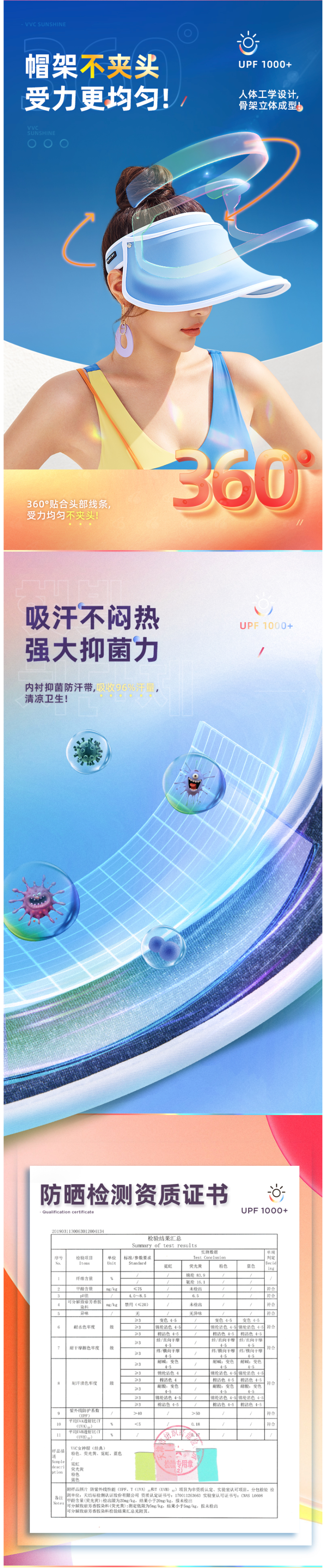 韩国 VVC 2020新品 UPF 1000+防晒 女大沿夏季遮阳帽 防紫外线99.9% 图5