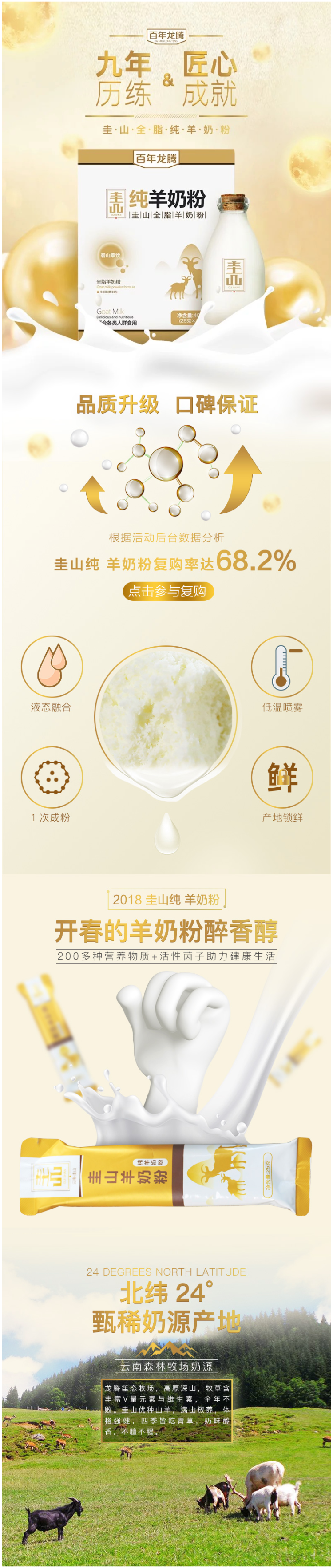 天猫超市 百年龙腾 圭山 无添加0蔗糖全脂纯山羊奶粉 400g 图1