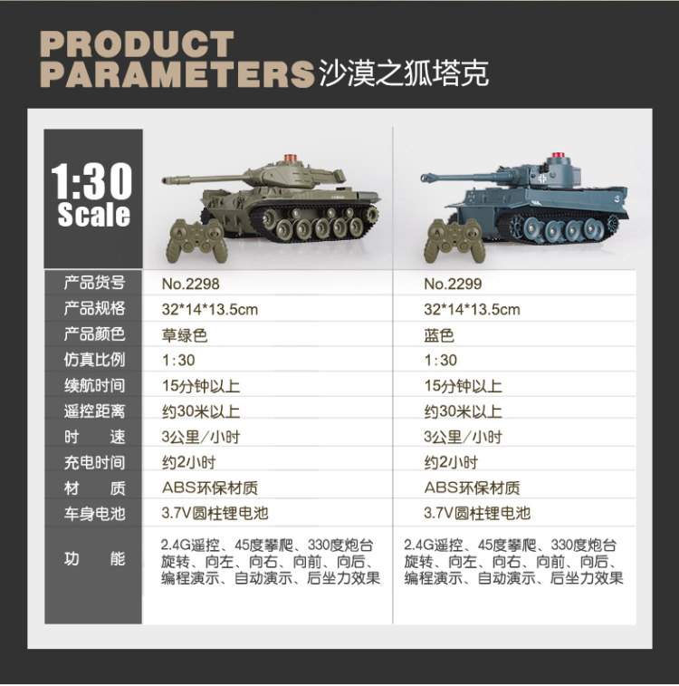 美致 遥控坦克履带式仿真模型 1:30 沙漠之狐塔克 图3