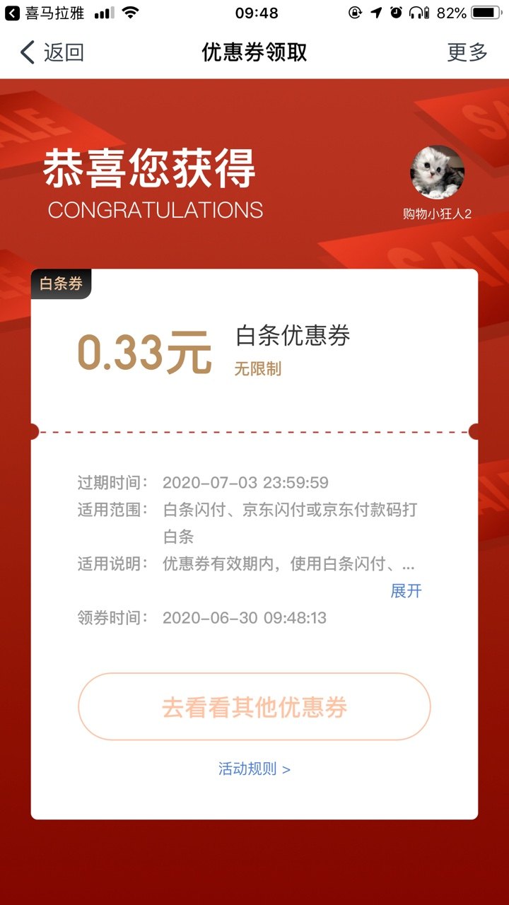 京东优惠券 领无门槛白条券 图1