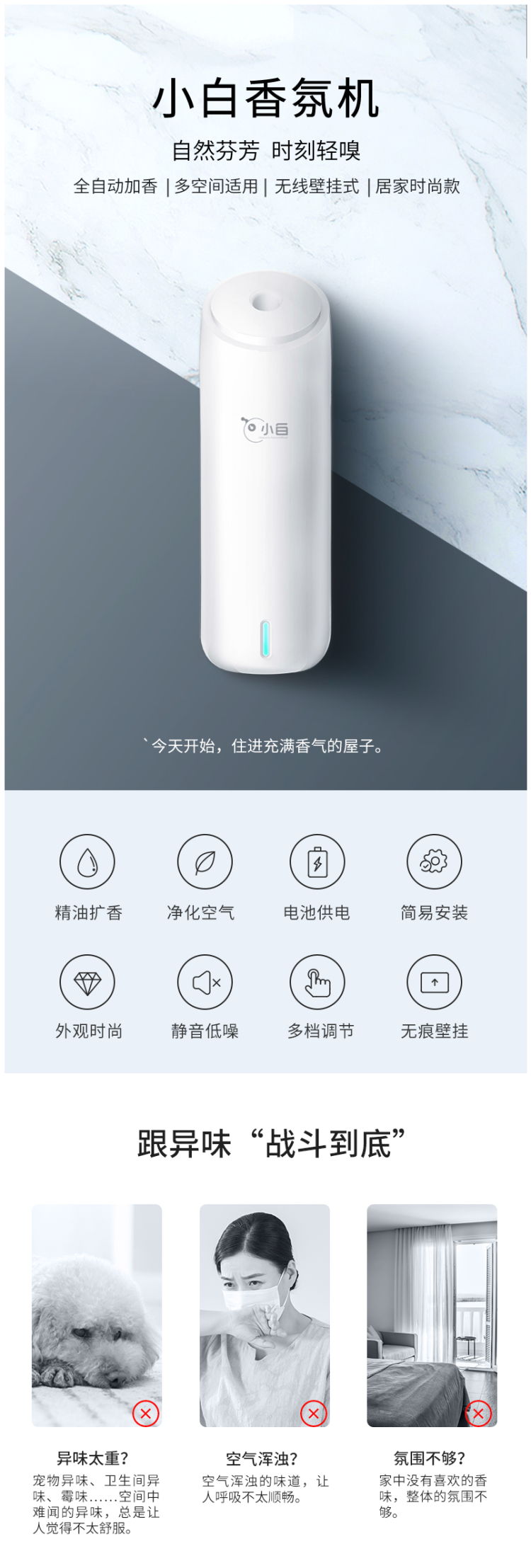 IAA 无线免打孔壁挂式 卫生间除臭自动扩香机 图1