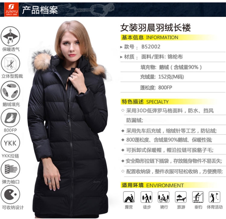 反季清仓 君羽 152克800蓬90%鹅绒 貉子毛领女长款羽绒服 可抗-15℃ 图14