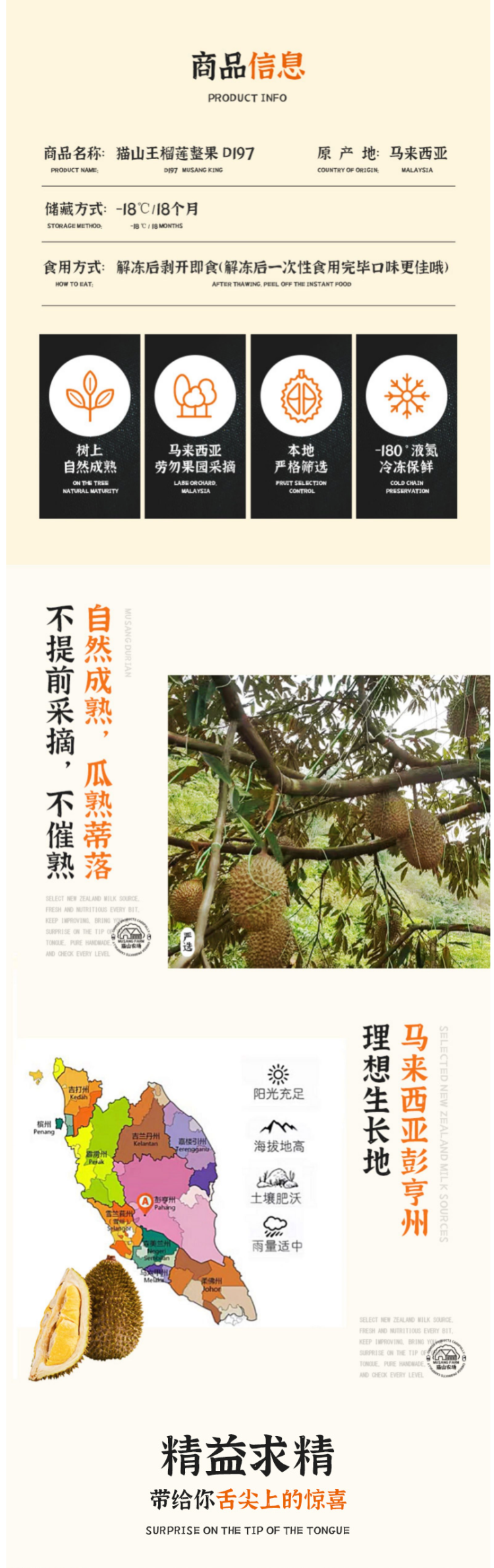 马来西亚原果进口 猫山农场 冷冻带壳猫山王榴莲 2.6~2.9斤 图4