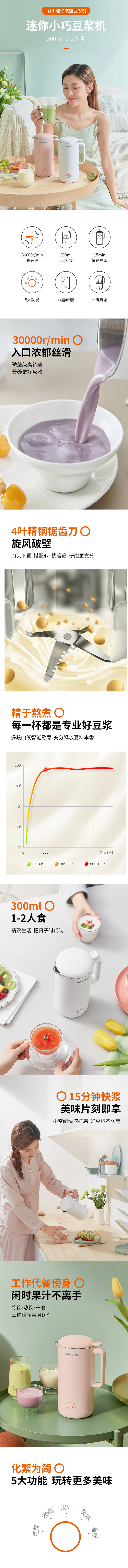 九阳 全自动迷你破壁机 可烧水磨粉 300ml 适合1-2人使用 图1
