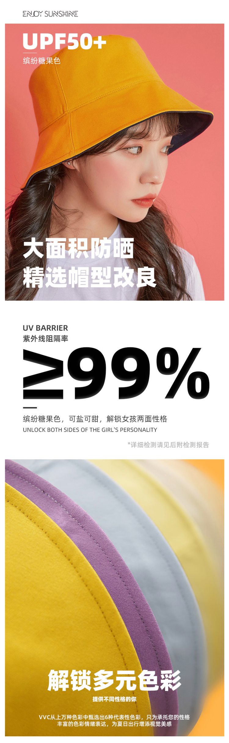 薇娅推荐 韩国VVC 2020新款 6层防护 UPF 2000+防晒 遮阳帽 双面渔夫帽 图10