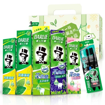 DARLIE 黑人 舒心之旅 牙膏家庭装 共770g（绿茶140g+百里香140g+白茶140g+薄荷175g*2+炭丝牙刷*2） 图1