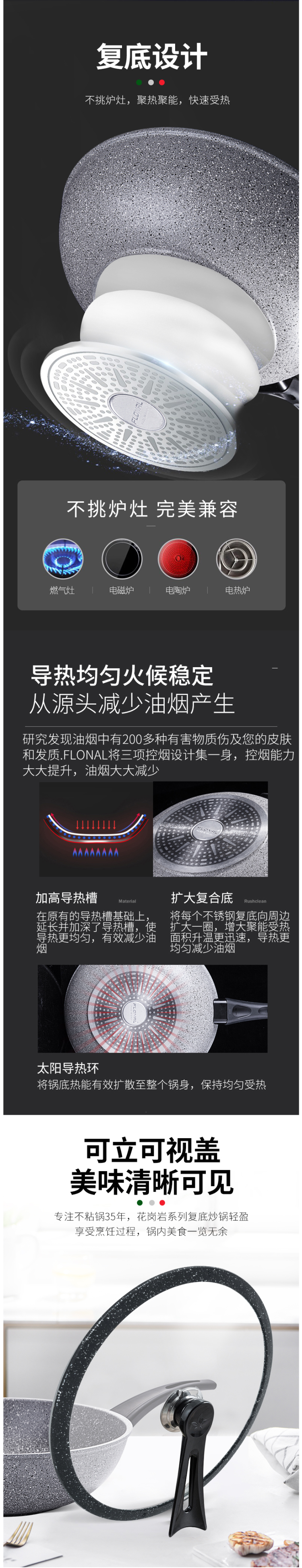 意大利原产 Flonal 火山岩科技 无油烟不粘炒锅 32cm 燃气电磁炉 图6