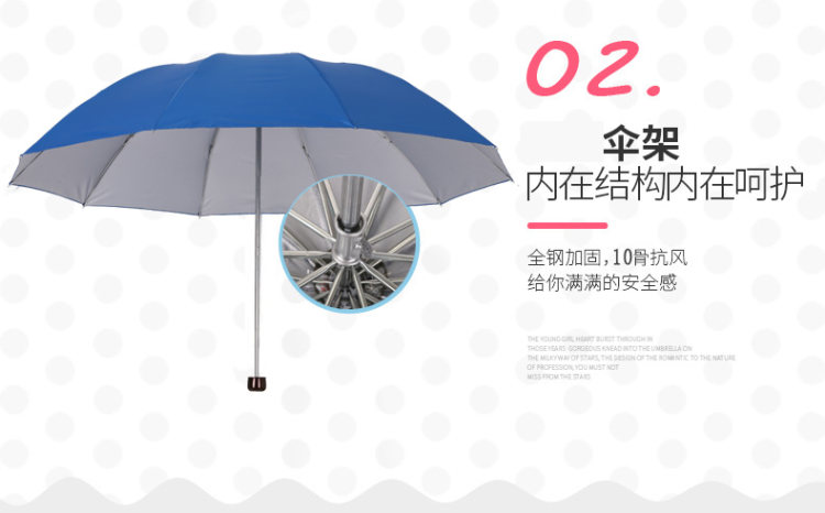 天堂伞 清新银胶三折 晴雨伞 图3