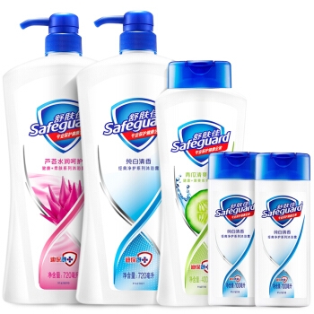 12点开始： Safeguard 舒肤佳 沐浴露套装（纯白清香720ml+芦荟水润720ml送青瓜清爽400ml+纯白100ml*2+洗手液75ml*2） 图2