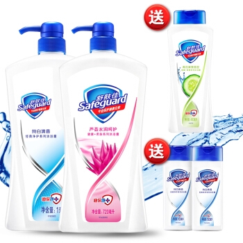 12点开始： Safeguard 舒肤佳 沐浴露套装（纯白清香720ml+芦荟水润720ml送青瓜清爽400ml+纯白100ml*2+洗手液75ml*2） 图1
