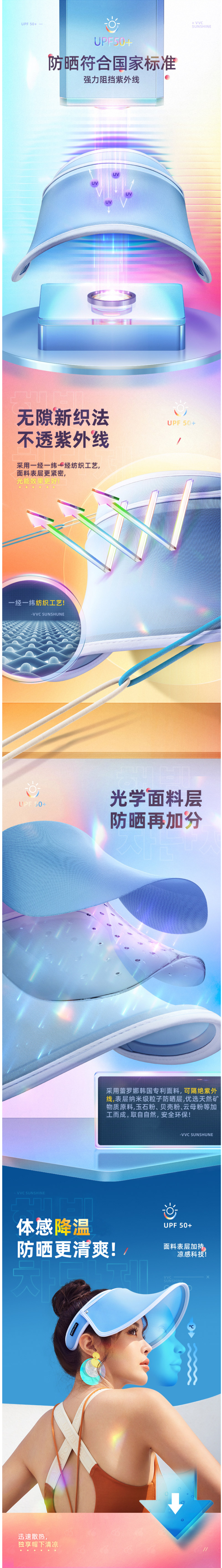 韩国 VVC 2020新品 UPF 50+防晒 女大沿夏季遮阳帽 防紫外线99.9% 图3
