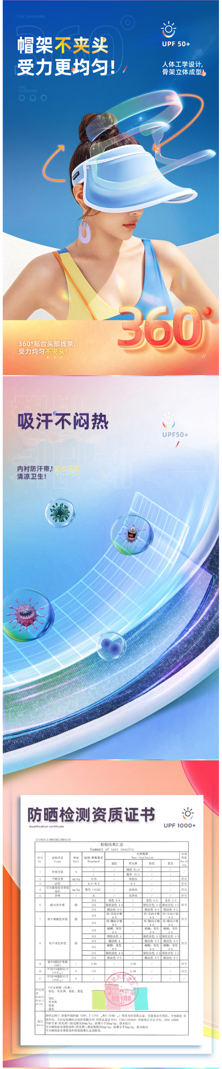 韩国 VVC 2020新品 UPF 50+防晒 女大沿夏季遮阳帽 防紫外线99.9% 图4