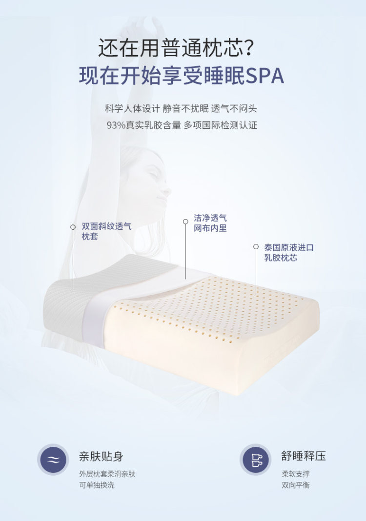 自然醒 泰国进口乳胶枕 93%天然乳胶 图2