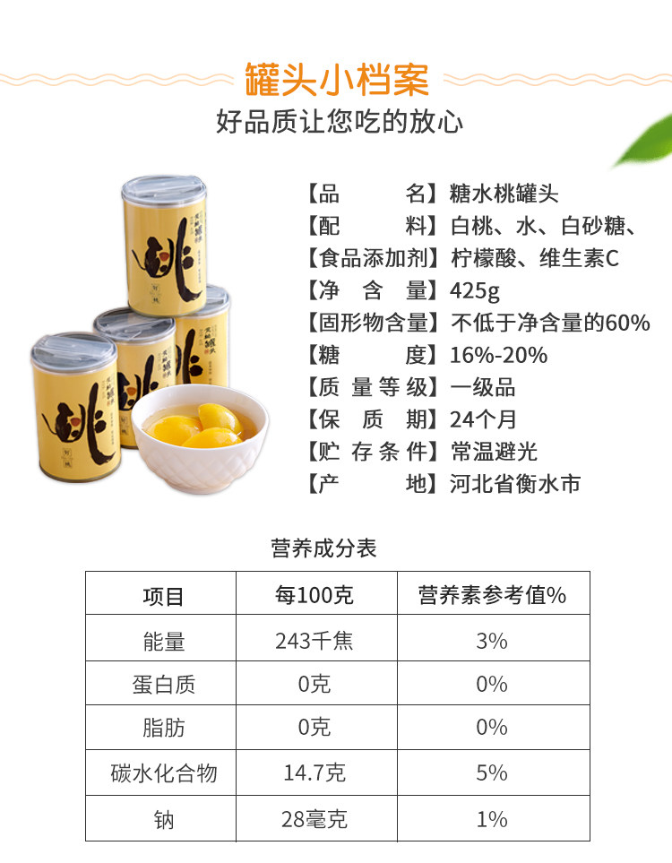 出口企业 福源门 黄桃/白桃/雪梨糖水罐头 425g*3罐 图3